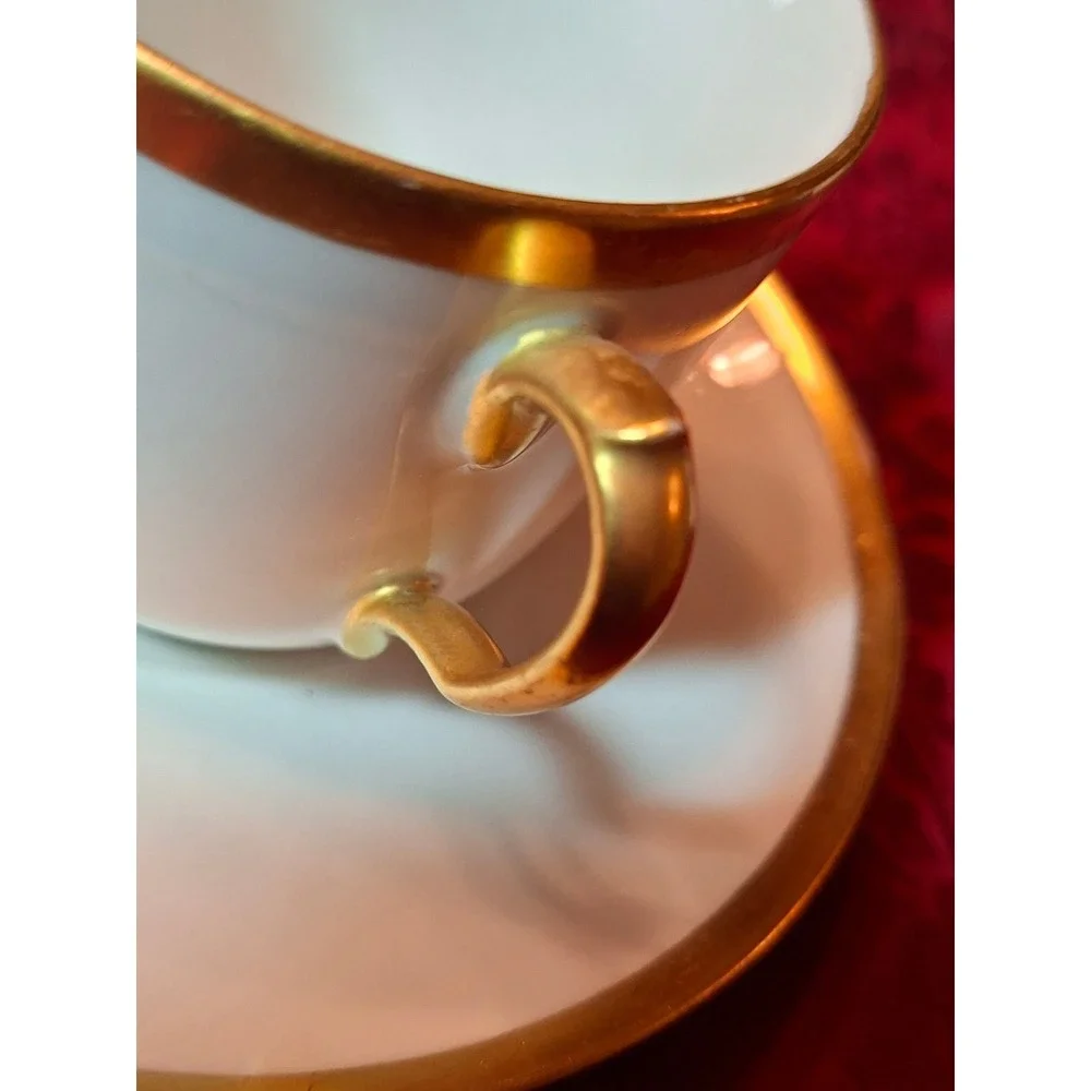 3 Haviland Limoges France Gold Gilt White‎ Porcelain Demitasse Cup & Saucers